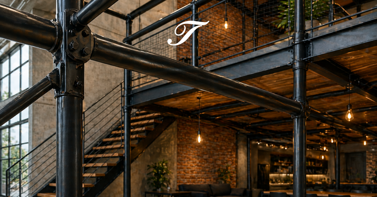 Tubos de aço em estrutura aparente com acabamento arquitetônico Tubos de aço em estrutura aparente com acabamento arquitetônico